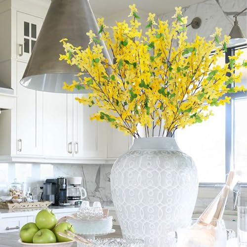 6Pcs Yellow Artificial Flowers 25.5in Long Stem Forsythia Branches