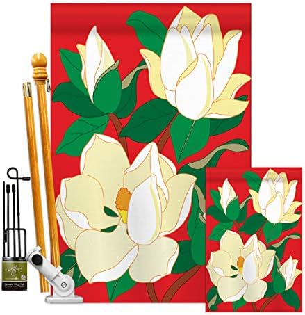 Two Group FK104041-P2 Magnolia Spring Floral Applique Decorative Vertical House 28" x 44" Garden 13" 18.5" Double Sided Flags Kit w/Banner Pole