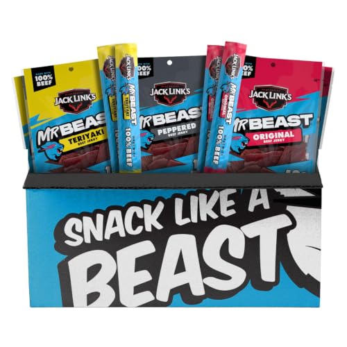 Jack Link's MrBeast Beef Jerky, Peppered Beef Jerky - 10 Count | As Seen on Beast Games, 11g Protein, Made with 100% Real Beef, Pantry-Ready Snacks