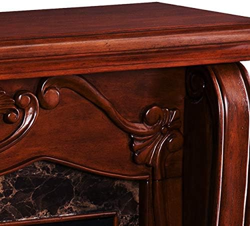 SEI Furniture Cardona Carved Wood & Faux Marble Electric Fireplace, New Walnut