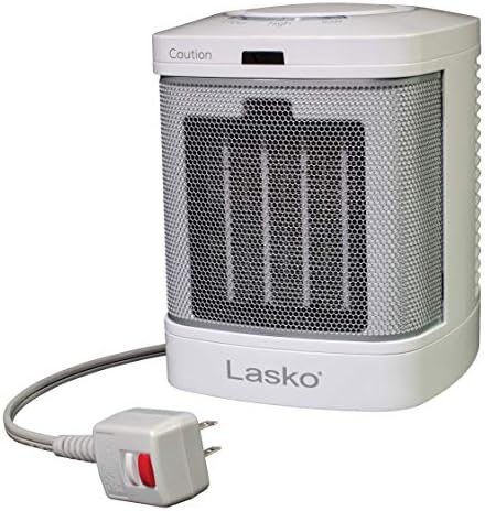 Lasko Electric Ceramic Space Heater for Bathroom - 8” - CD08200 - White | ALCI Safety Plug, Portable, 2 Heat Settings, Simple Heat Button, Overheat Protection, Cool Touch Housing, 1500W