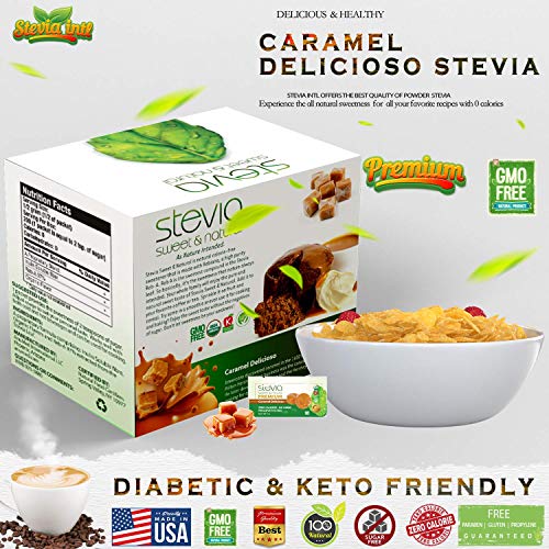 Caramel Delicioso Organic Stevia Powder. All-Natural Sweetener, Sugar Substitute Highly Concentrated & Pure Extract Stevia. 0 Calorie