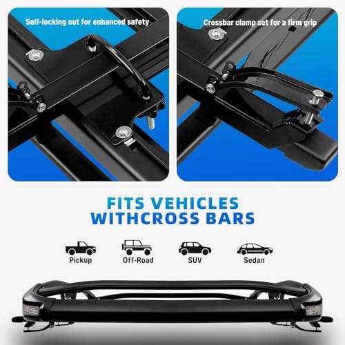 JMTBNO Roof Rack Cargo Carrier Basket, 55 * 40inch | Brake Lights, 2PCS Shark Clip Crossbars, Double Layer Aluminum, Universal for SUV Trucks Cars