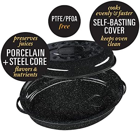 Granite Ware 13" Oval Roaster with Lid – Enameled Steel, Oven Safe to 932°F – Ideal for Roasting, Baking & Sourdough Bread – Self-Basting Cover, Dishwasher Safe, 7 lb Capacity | Oval Roaster Capacity, Roasts Up To 7 Lb Poultry Or Meat, Covered Cooking fo…