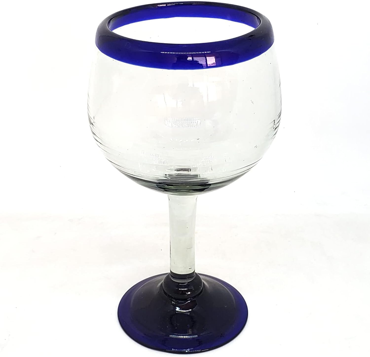 Cobalt Blue Rim 13 oz Wine Glasses (set of 6), Recycled Glass, Lead-free, Toxin-Free (13oz Wine)