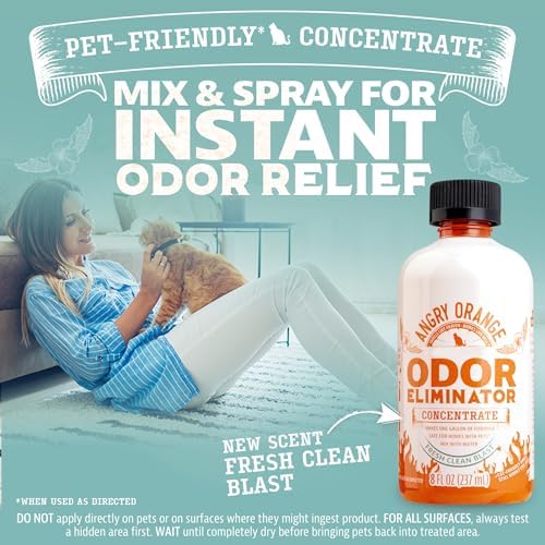 Angry Orange Pet Odor Eliminator 8 oz. bottle- Industrial Strength Pet Odor Remover - Makes (4) 32oz. Bottles - 1 Gallon - Neutralizes and Sanitizes Tough Pet Odors Fast