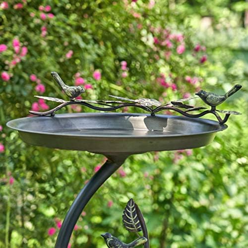 Zaer Ltd. Shallow Birdbath on Curved Branch Stand (Aged Copper Finish)