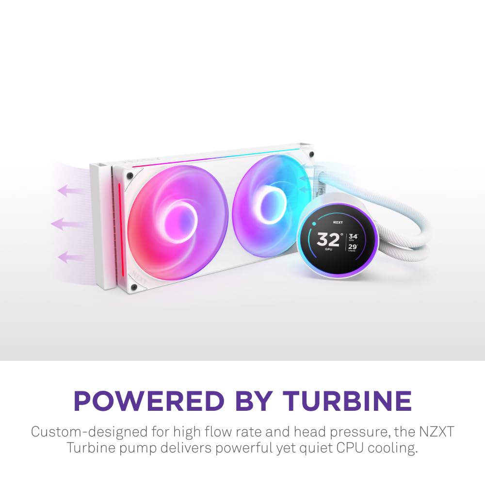 NZXT Kraken Elite 360 RGB - 360mm AIO CPU Cooler, LCD - White | 360mm RGB AIO with 2.36-inch LCD and F360 RGB Core fan. Flagship display cooling with synced RGB via CAM.