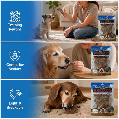 Loving Pets Pure Buffalo Lung Steaks – Natural Single Ingredient Buffalo Dog Treats – High Protein Chewy Dog Snacks for Everyday Reward – Grain Free, Long-Lasting Treats for Small, Medium & Large Dogs