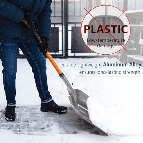 Aluminum Snow Shovel with D Handle Metal Snow Shovel for Driveway 45Inches 3.7 Pounds Transfer Shovel Shovel for Gardening, Orange