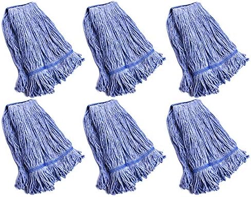 String Mop Heads Replacement Heavy Duty Commercial Grade Blue Cotton Looped End Wet Industrial Cleaning Mop Head Refills (4, Medium)