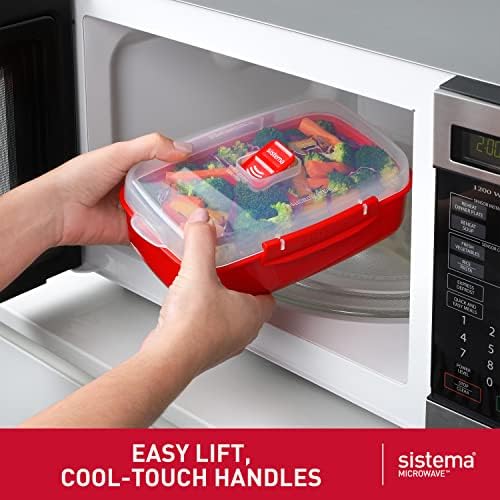 Sistema Heat & Eat Microwaveable Food Steamer with Removable Steamer Basket & Steam Release Vents, Large 3.2L Capacity, Dishwasher & Freezer-Safe, BPA-Free