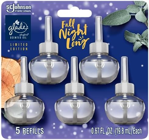 Glade PlugIns Refills Air Freshener, Scented and Essential Oils for Home and Bathroom, Fall Night Long, 3.35 Fl Oz, 5 Count