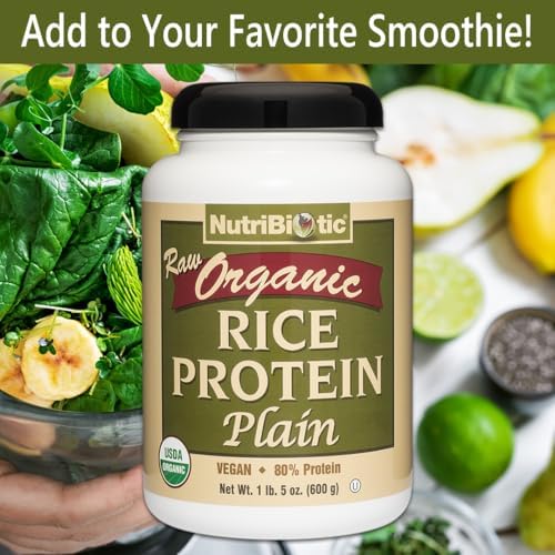 NutriBiotic Certified Organic Plain Rice Protein, 21 Ounce | Low Carbohydrate Vegan Protein Powder | Raw, Certified Kosher & Keto Friendly | Made Without Chemicals, GMOs & Gluten | Easy to Digest