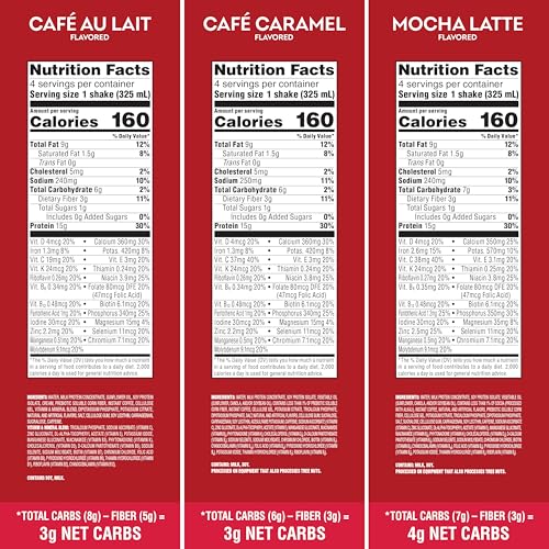 Atkins Café au Lait Iced Coffee Flavored High Protein Shake, Low Sugar and Low Carb, Keto Friendly, Ready to Drink Protein Drink, Gluten Free