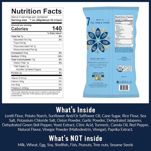 Simply 7 Lentil Chips, Jalapeno, 4-ounce Bags (Pack of 12)