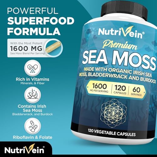 Nutrivein Organic Sea Moss 1600 mg, Bladderwrack & Burdock - 120 Capsules