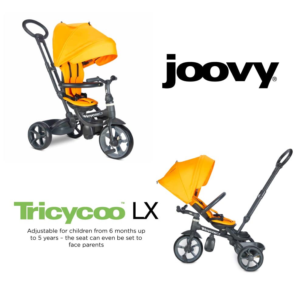 Joovy Tricycoo 4.1 Kids Tricycle with 4-Stages Featuring Extra-Wide Front Tire, Removable and Adjustable Parent Handle, Safety Harness