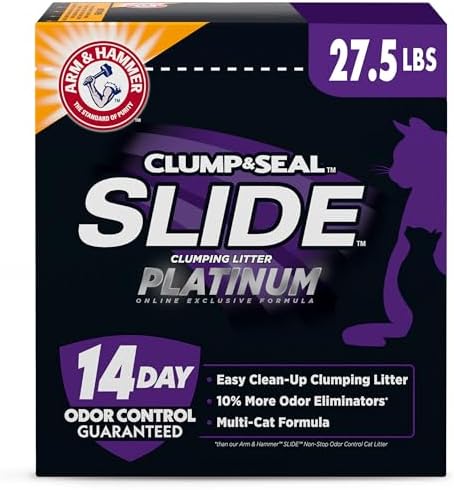 ARM & HAMMER Clump & Seal Platinum Clumping Cat Litter, Exclusive, 27.5 Lbs | Clumping Litter, Rock-Hard Clumps, Baking Soda Odor Eliminators, 14-Day Odor Control
