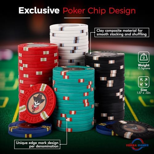 Versa Games 500 Poker Chips, Poker Chip Set - Outlaw, 500 Piece Poker Set with Numbers for Poker