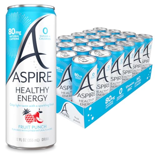 ASPIRE® Raspberry Acai, Healthy Energy Drink 80mg Natural Caffeine, Zero Sugar No Carbs Keto Friendly, 12 Pack Green Tea Sugar Free Drink Low Caffeine Zero Calorie