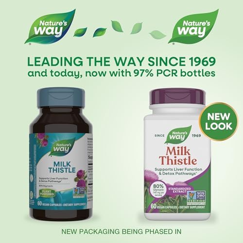 Nature's Way Milk Thistle Capsules, Supports Liver Function*, Vegan, 60 ct | Supports Liver Function & Liver Detox Pathways*, 175 mg Milk Thistle Seed Extract Standardized to 80% Silymarin per Serving