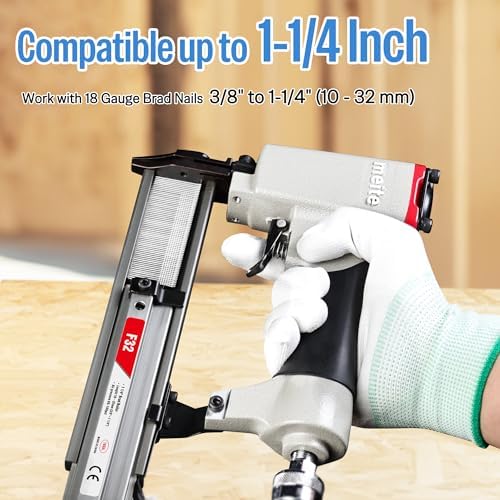 meite F32 Brad Nailer 18 Gauge 3/8" to 1-1/4" Pneumatic Tool for Woodworking Projects