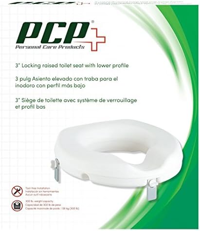 PCP Raised Toilet Seat, Increase Height Over Commode, Elevated, White, 3 Inch Rise