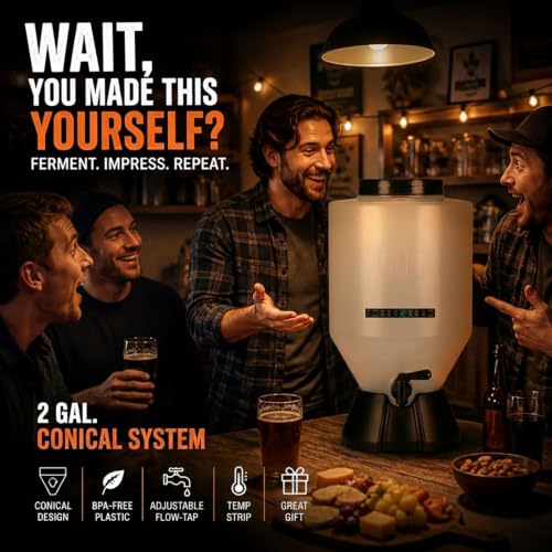 Conical Fermenting System - NO AIRLOCK OR Siphon Required - Made of BPA Free Food Grade Plastic that imparts Zero unwanted Flavors into Your Brew!