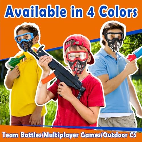 POKONBOY 2 Pack Tactical Mask with Goggles Compatible with Nerf Rival , Apollo, Zeus, Khaos, Atlas, & Artemis Blasters Rival Mask Red & Blue