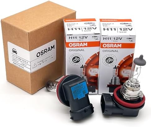OSRAM H11 OEM Original Standard Halogen Headlight Bulbs 12V 55W 64211L+ (Long Life) Made in Germany | Pack of 2 | Long Life, 3200K, 12V, 55W