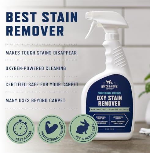 Rocco & Roxie Oxy Stain Remover - Oxygen Powered Carpet Cleaner Spray - Pet Stain Remover for Carpet, Spot Cleaner for Upholstery, Couch, Laundry, Rug
