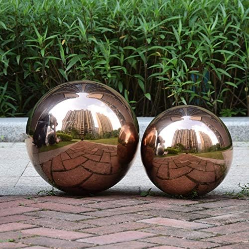10 inches Gazing Ball, Rose Golden Stainless Steel Garden Sphere, Seamless Polished Reflective Smooth Mirror Garden Globe