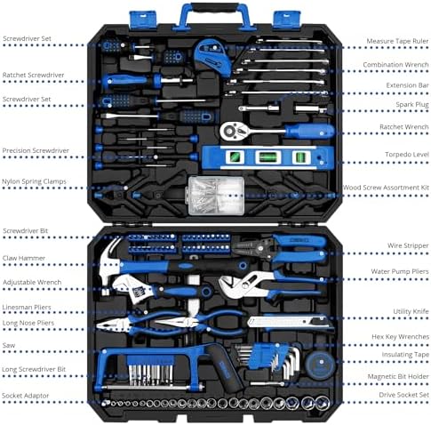 DEKOPRO 228 Piece Socket Wrench Auto Repair Tool Combination Package Mixed Tool Set Hand Tool Kit with Plastic Toolbox Storage Case