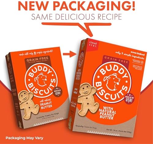 Buddy Biscuits Grain Free Dog Treats, Baked in USA, Large Size Treat with Natural Peanut Butter 14 oz.