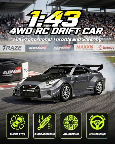 ARRIS 1/43 911 RC Drift Car 4WD with Gyro Full Proportional RTR | Alloy Body, 20KM/H Speed, Extra Drift Tires, Silent Bearings, LED Lighting