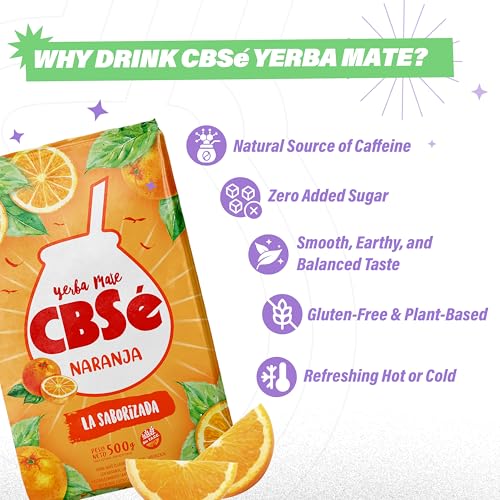 CBSé Yerba Mate Orange Flavor – Loose Leaf Yerba Mate Tea, Naturally Caffeinated, Gluten-Free - 1.1 Lbs- 500 Gr.