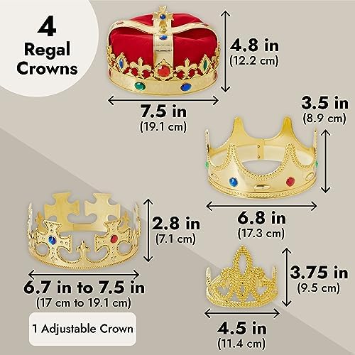 BLUE PANDA 4-Pieces King and Queen Crowns Set - Gold Crowns and Tiara for Royal Theme Birthday Party Costume Accessories and Photo Booth Props