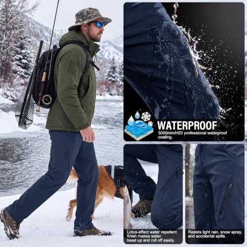 Men's Waterproof Pants Fleece Lined Insulated Winter Hiking Ski Snow Pants