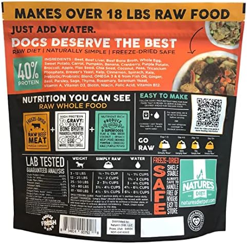 Nature's Diet Simply Raw Freeze-Dried Whole Food Meal - Makes 18 Lbs Fresh Food with Muscle, Organ, Bone Broth, Whole Egg, Superfoods