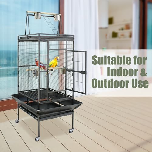 ZENY 68-Inch Birdcage, Playtop Parrot Cage, Wrought Iron Bird Cage with Rolling Stand