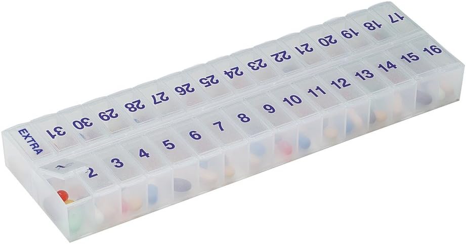 EZY DOSE (31-Day) Monthly Pill, Medicine, Vitamin Organizer Box, Monthly, Daily Planner, Extra Storage Compartments, Transparent Lids, BPA Free