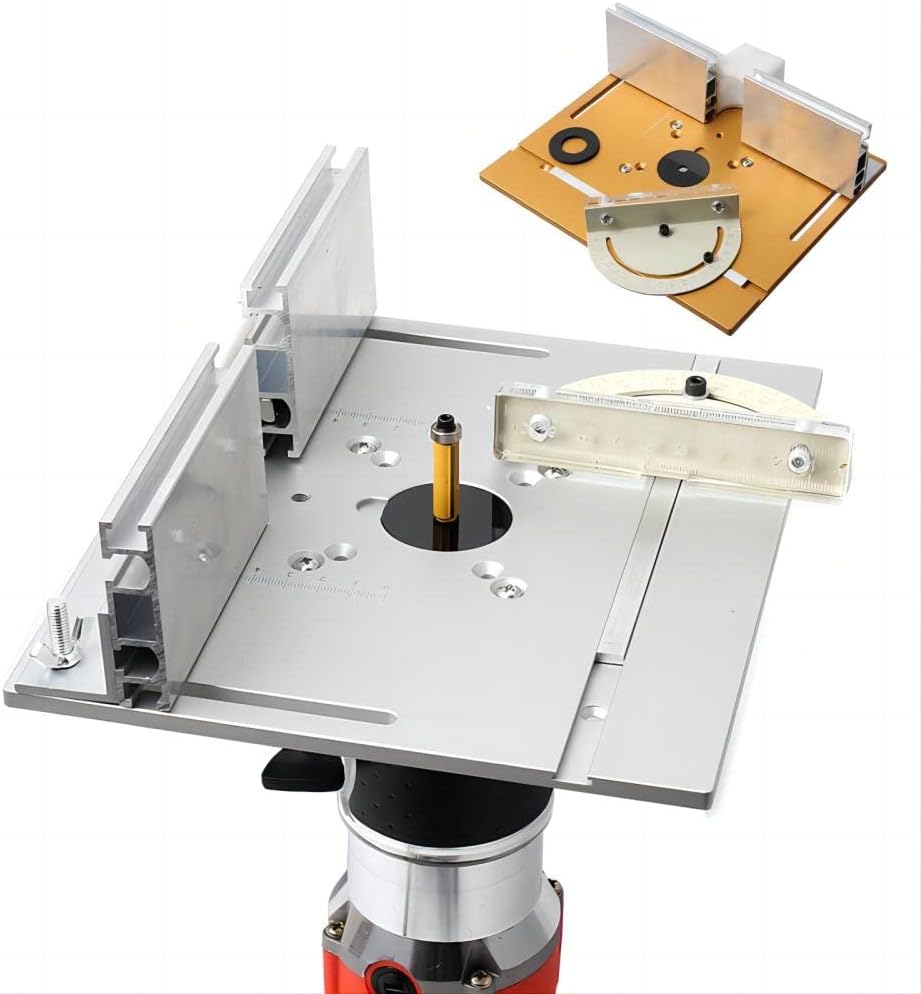 KETIPED Aluminium Router Table Insert Plate,Woodworking Benches Router Flip Plate W/Miter Gauge Guide Fence Sliding Brackets