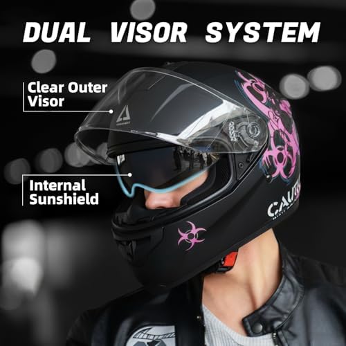 TRIANGLE Full Face Dual Visor Motorcycle Helmet, DOT Approved for Adults | High-Impact Street Bike Headwear with Smoked Inner Shield, Fast Buckle Strap & Breathable Comfort Padding for street riding