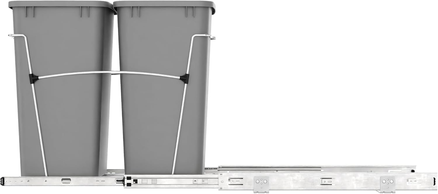 Rev-A-Shelf Double Pullout Garbage Trash Cans for Kitchen Cabinets, 35 Qt