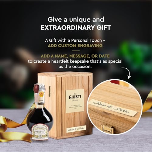 Giusti Traditional Aged Balsamic Vinegar of Modena DOP – 12 Years, Affinato Aceto Balsamico Tradizionale di Modena, Made in Italy Gift Set with Wooden Box – 3.4 fl oz (100 ml) - Pack of 1