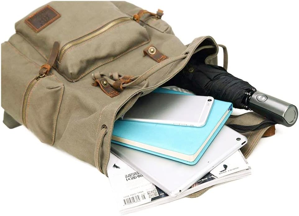 AUGUR High Capacity Canvas Vintage Backpack - for School College Hiking Travel 12-17" Laptop