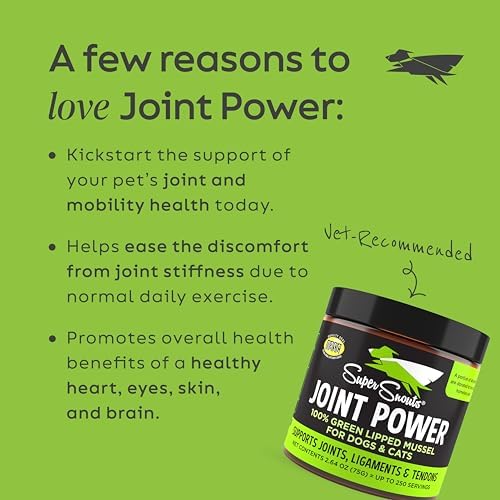Joint Power Supplement Powder for Dogs & Cats, 2.64 oz Jar | Joint Supplement Powder made with 100% Green Lipped Mussels to Support Joints, Tendons, and Ligaments