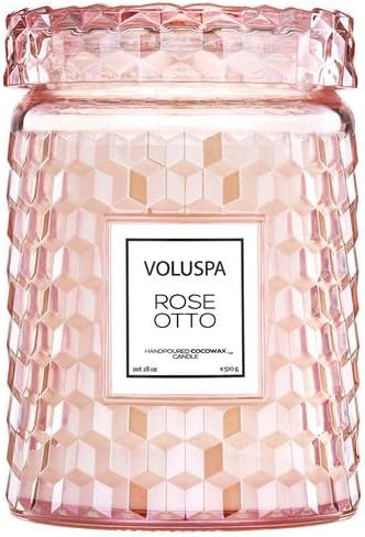 Voluspa Milk Rose, Large Candle Jar, 18 Ounce, 100 Hour Burn Time, Coconut Wax for Clean Burning, Handcrafted in the USA