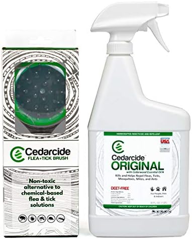 Cedarcide Flea + Tick Pet Brush (Quart Pack) | Durable Grooming Brush Effectively Applies Cedarcide Original Biting Insect Spray to Kill + Repel